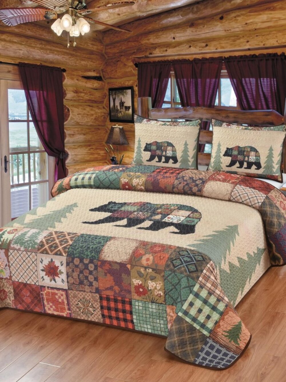 Bear Themed King Quilt Coverlet Set – Rustic Cabin Bedding